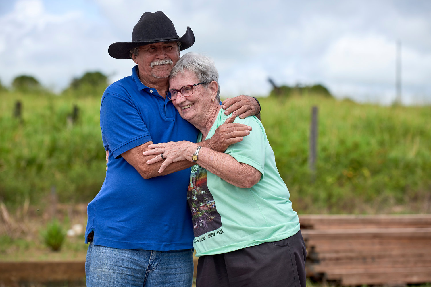 Sister Jane Dwyer, a U.S. member of the Sisters of Notre Dame de Namur, hugs a farmer after a meeting in the countryside near Anapu, in Brazil’s northern Para state.